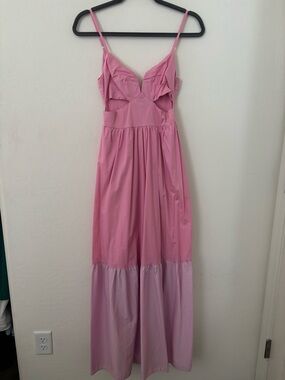 Forever 21 XS Pink Maxi Dress Low Back Pockets Cottagecore